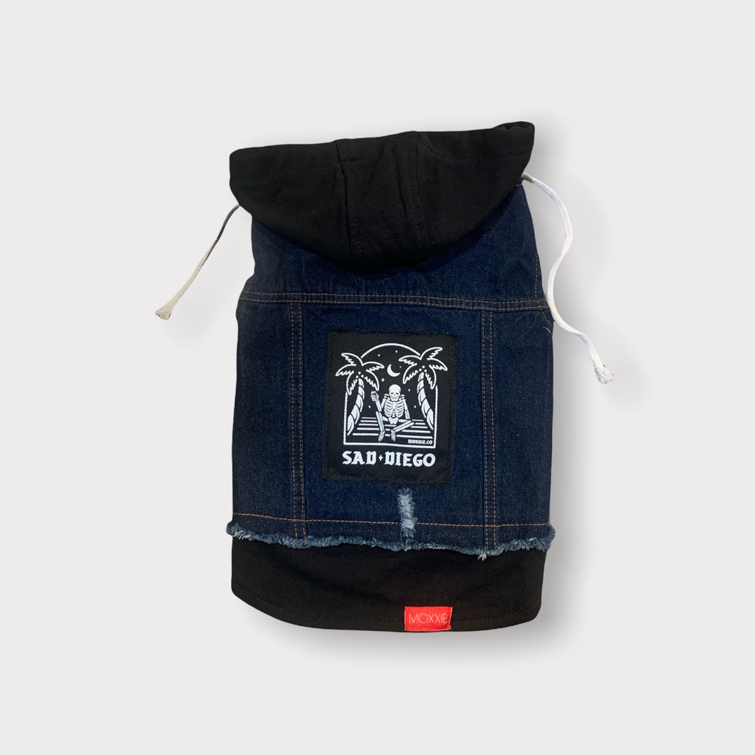 Sad Diego Skull Logo Pet Denim Hoodie