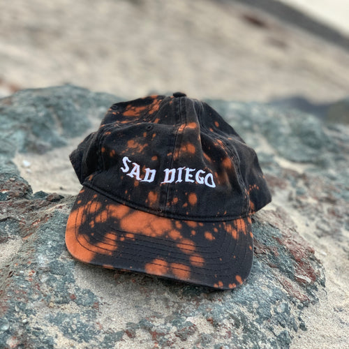 Distressed Sad Diego Embroidered Dad Hat- Black