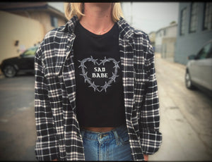 Sad Babe Tacked Sleeve Embroidered Shirts